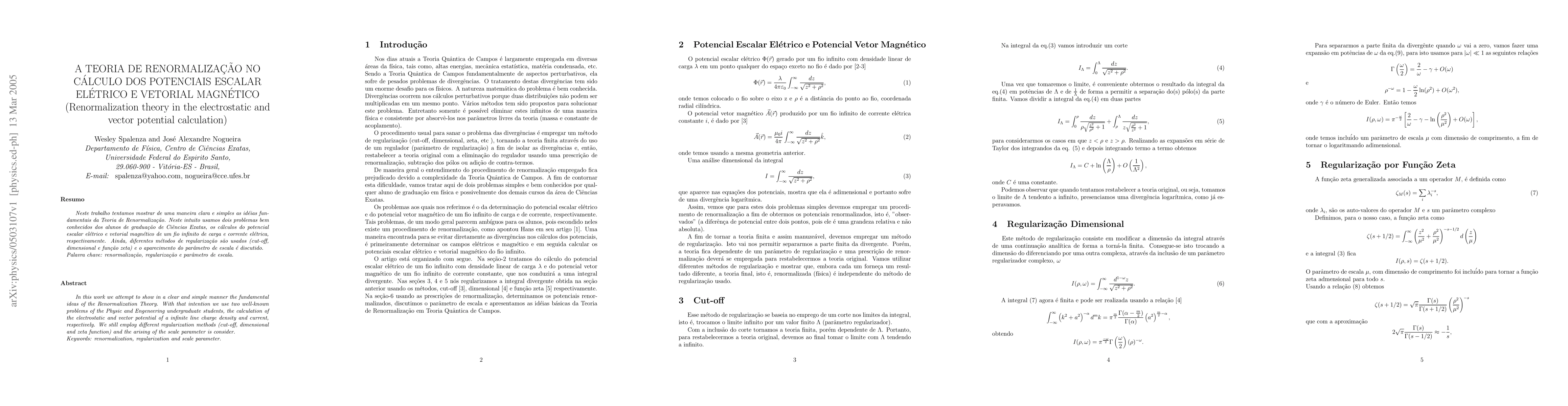 Thumbnail for Renormalization Theory in the Electrostatic and Vector Potential
  Calculation