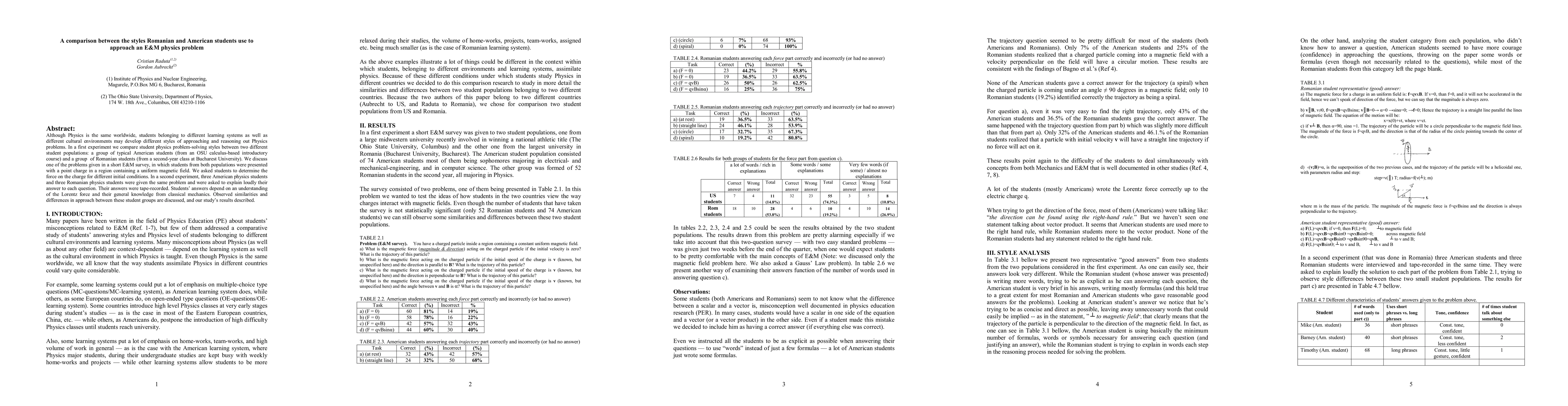 Thumbnail for A comparison between the styles Romanian and American students use to
  approach an E&M physics problem