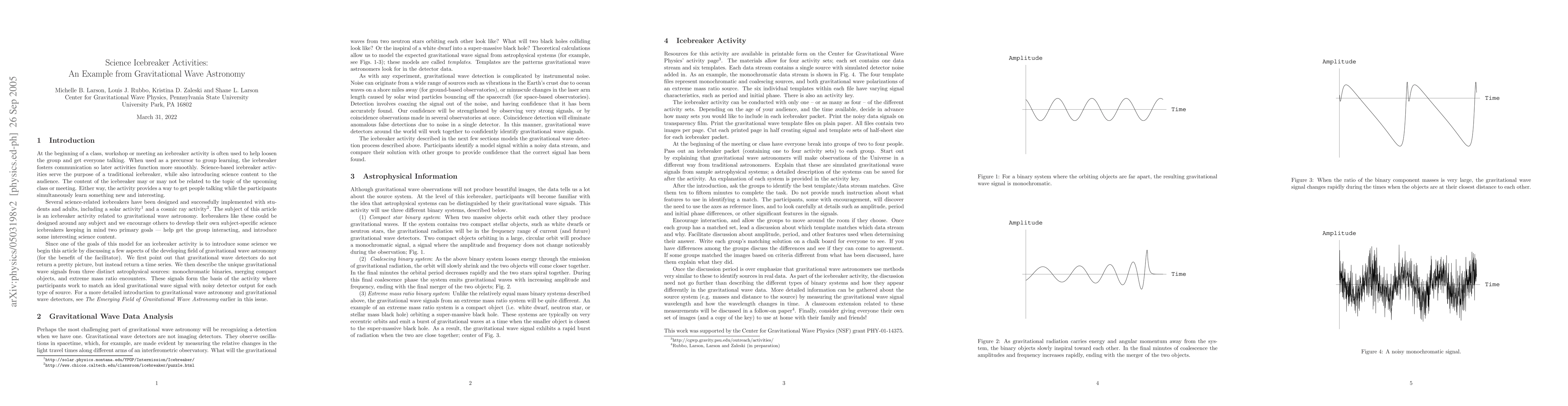 Thumbnail for Science Icebreaker Activities: An Example from Gravitational Wave
  Astronomy