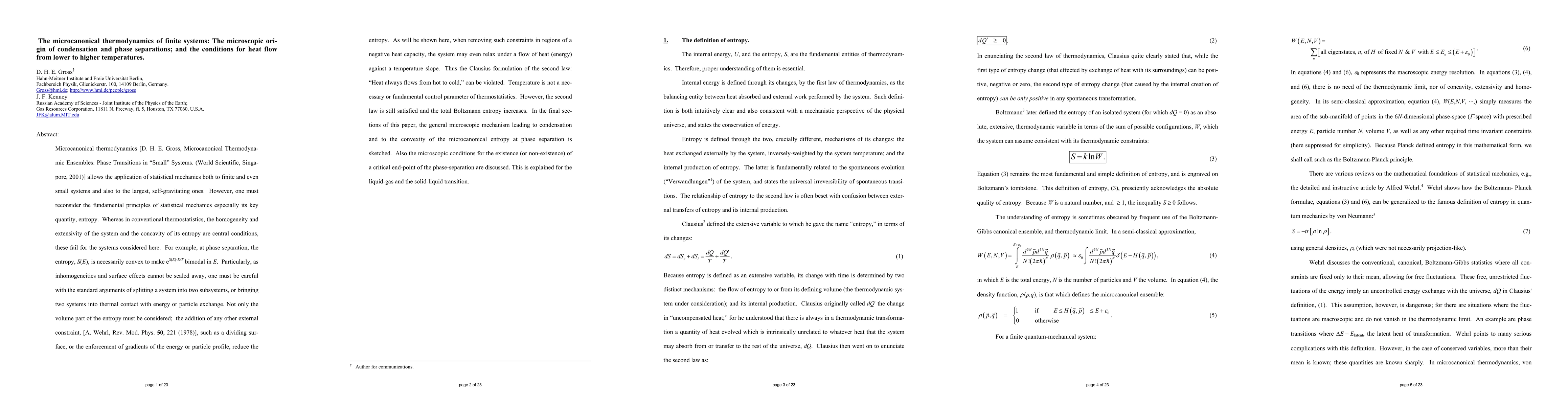 Thumbnail for The microcanonical thermodynamics of finite systems: The microscopic
  origin of condensation and phase separations; and the conditions for heat
  flow from lower to higher temperatures