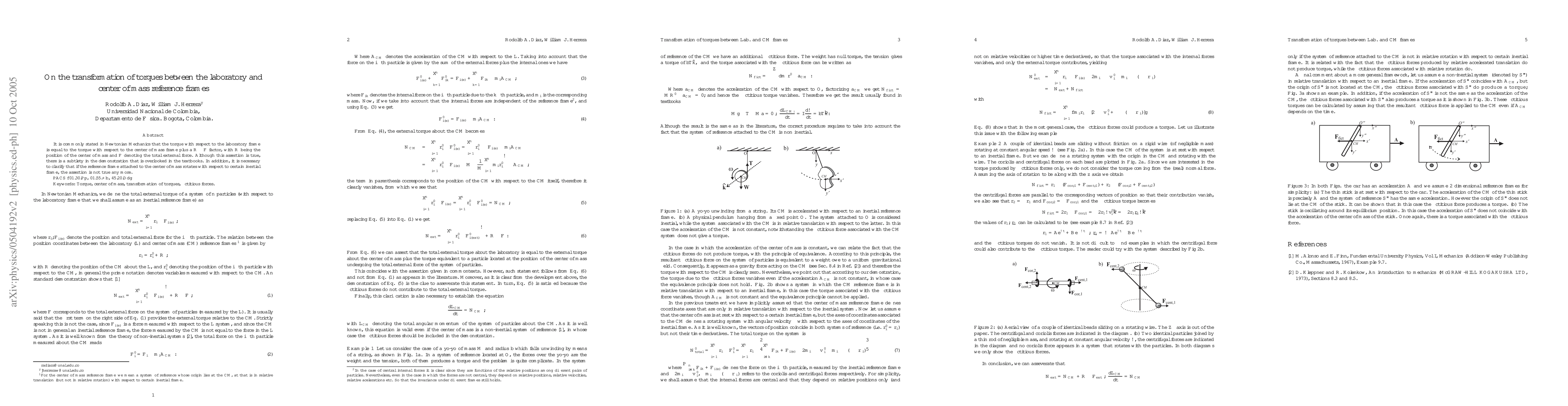 Thumbnail for On the transformation of torques between the laboratory and center of
  mass reference frames