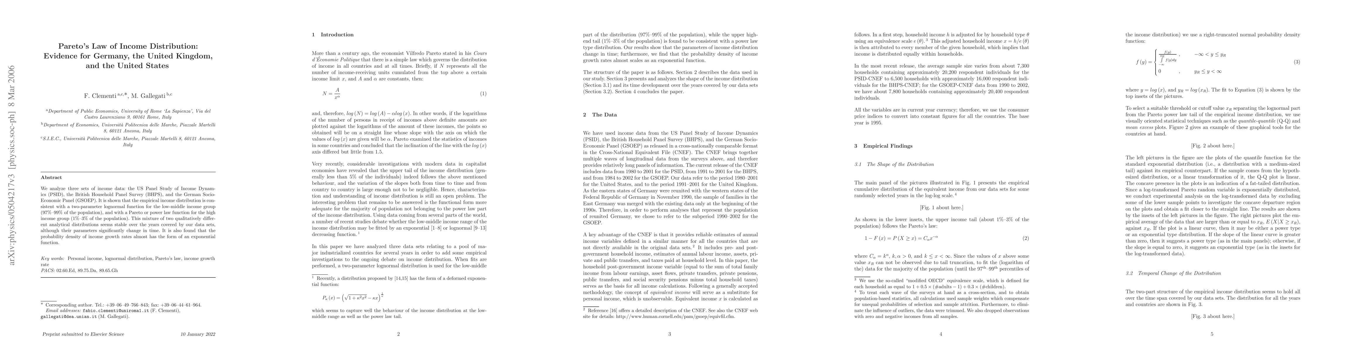 Thumbnail for Pareto's Law of Income Distribution: Evidence for Germany, the United
  Kingdom, and the United States