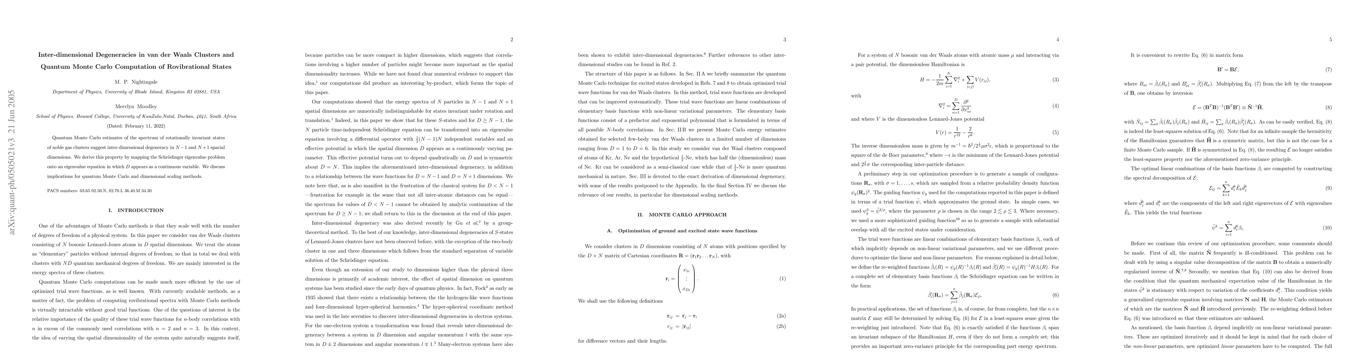 Thumbnail for Inter-dimensional Degeneracies in van der Waals Clusters and Quantum
  Monte Carlo Computation of Rovibrational States