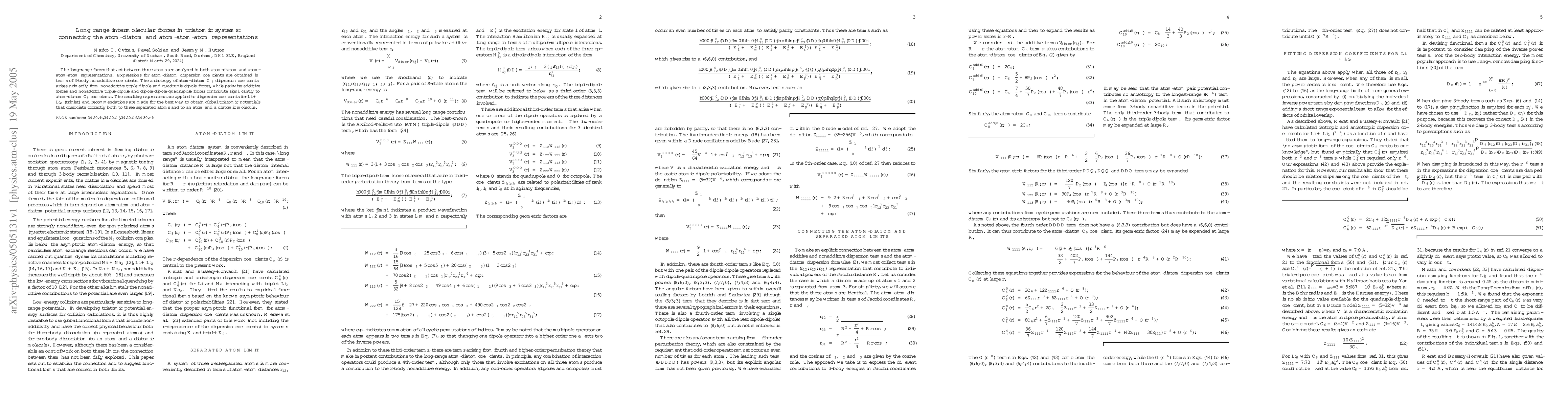 Thumbnail for Long range intermolecular forces in triatomic systems: connecting the
  atom-diatom and atom-atom-atom representations