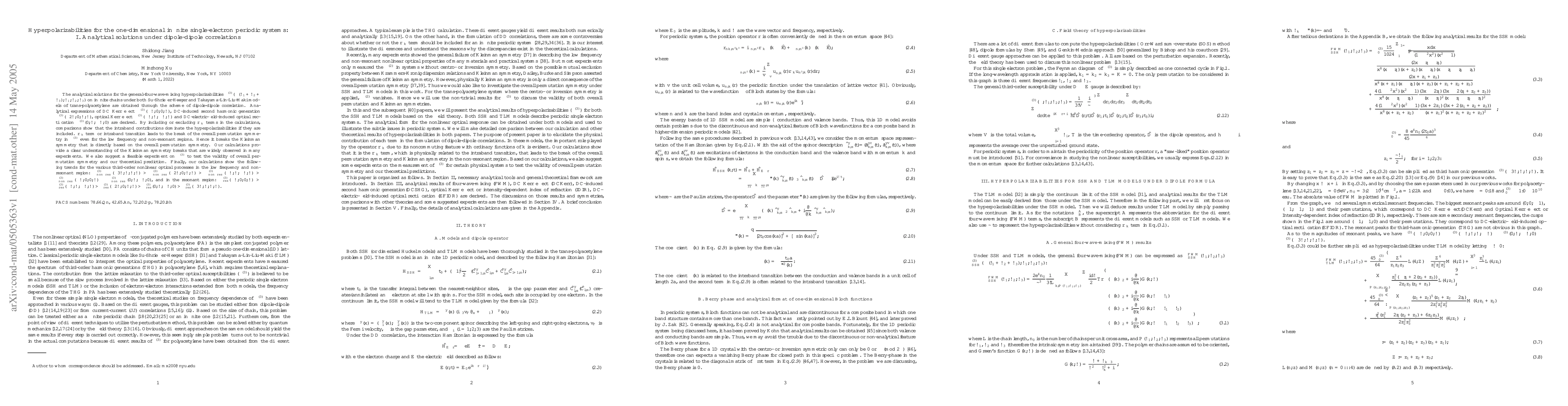 Thumbnail for Hyperpolarizabilities for the one-dimensional infinite single-electron
  periodic systems: I. Analytical solutions under dipole-dipole correlations