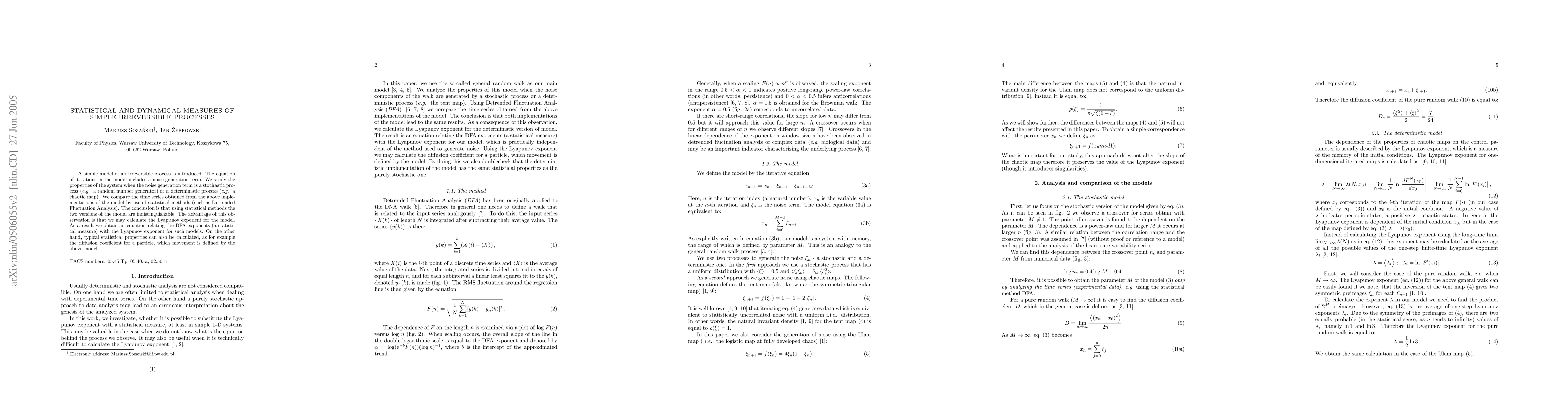 Thumbnail for Statistical and Dynamical Measures of Simple Irreversible Processes