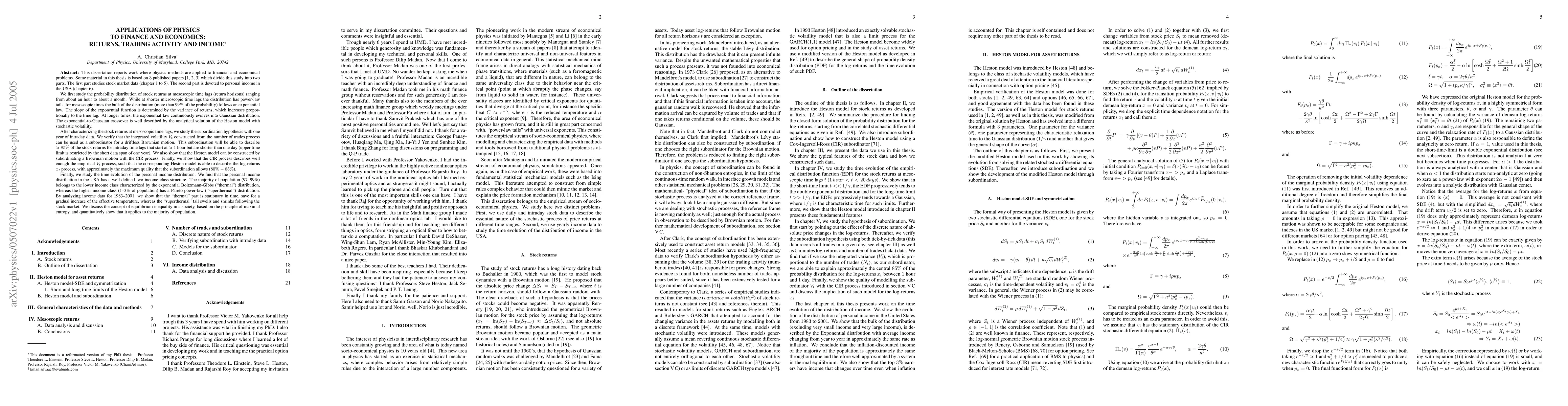 Thumbnail for Applications of physics to finance and economics: returns, trading
  activity and income
