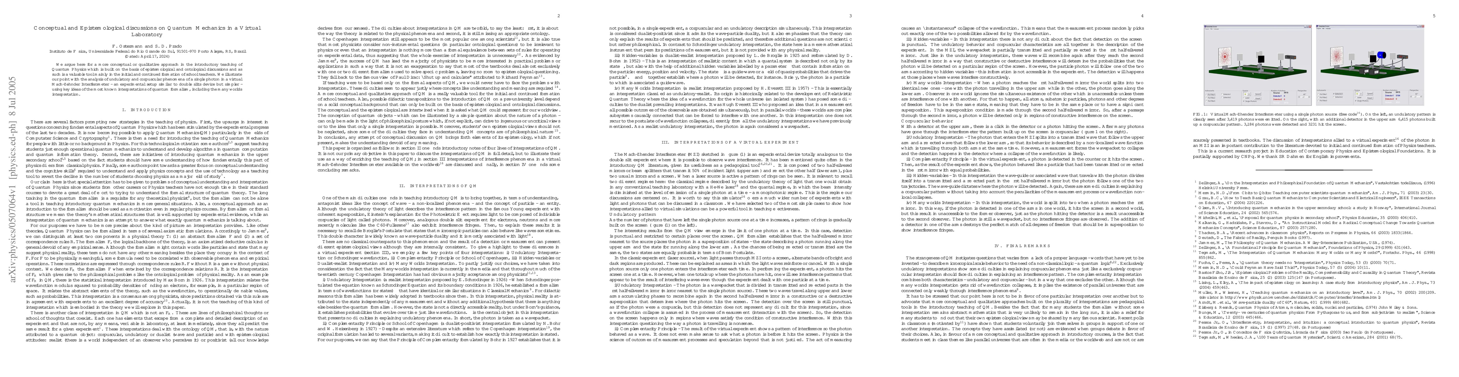 Thumbnail for Conceptual and Epistemological discussions on Quantum Mechanics in a
  Virtual Laboratory