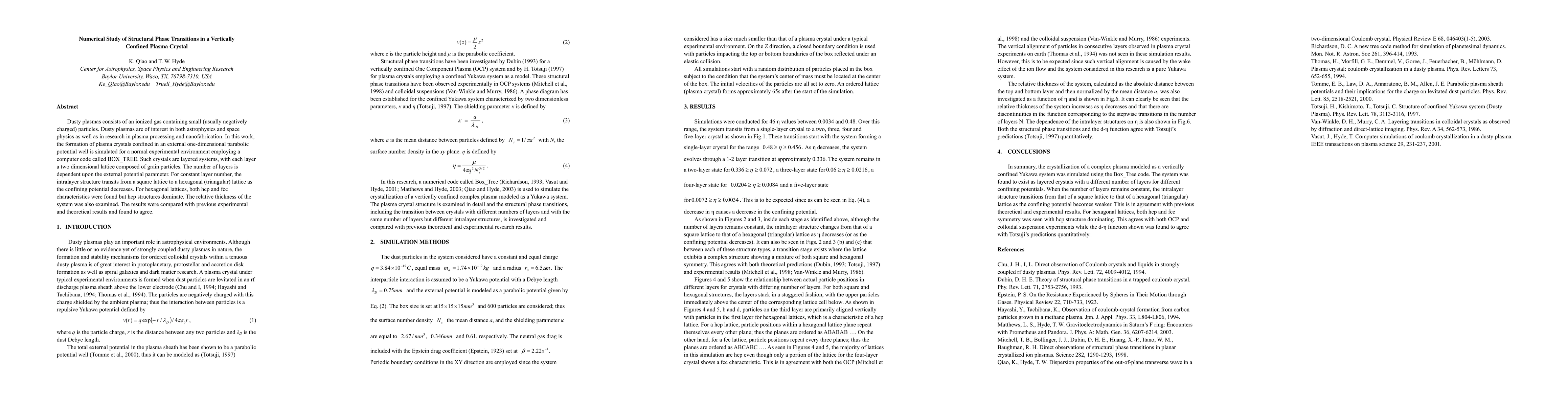 Thumbnail for Numerical Study of Structural Phase Transitions in a Vertically Confined
  Plasma Crystal