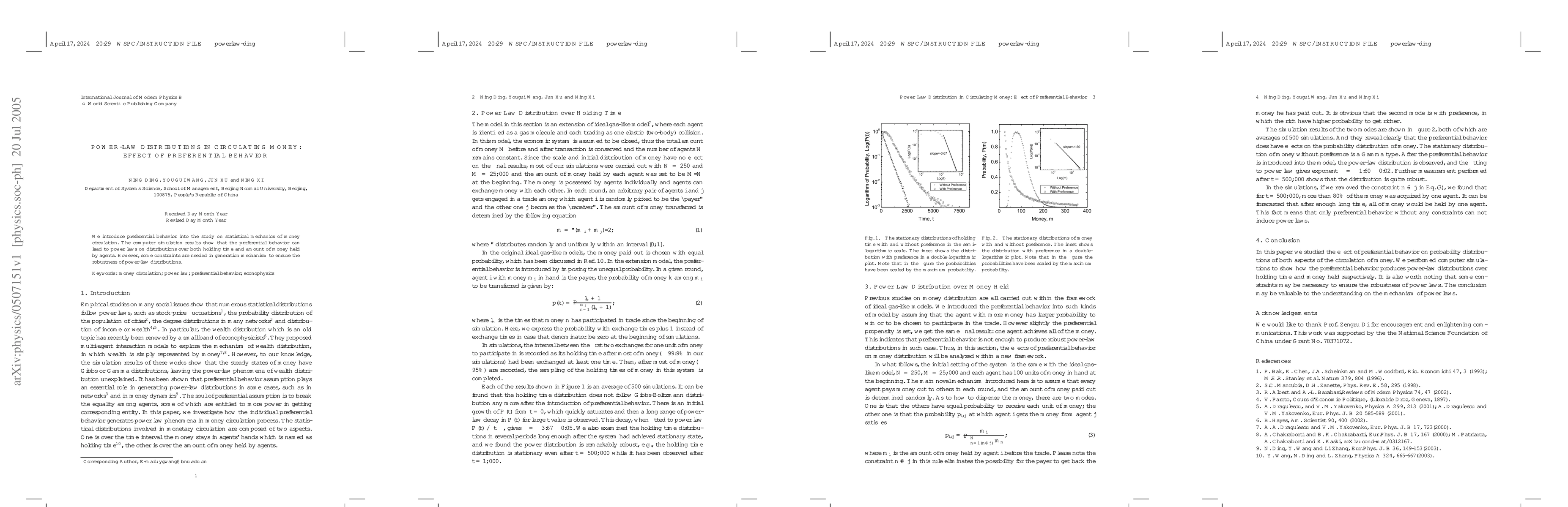 Thumbnail for Power-Law Distributions in Circulating Money: Effect of Preferential
  Behavior