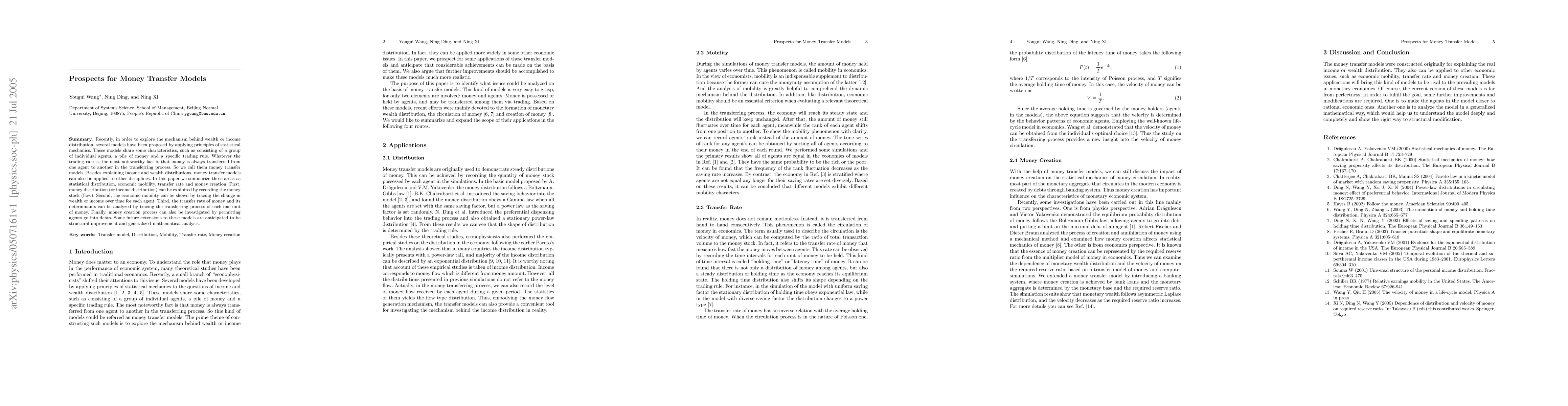 Thumbnail for Prospects for Money Transfer Models