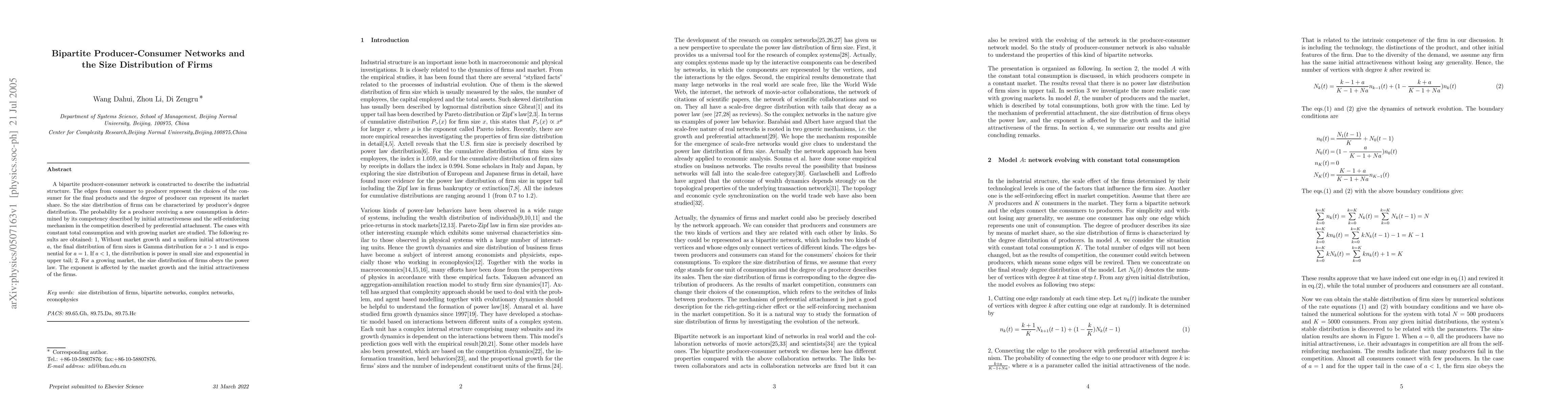 Thumbnail for Bipartite Producer-Consumer Networks and the Size Distribution of Firms