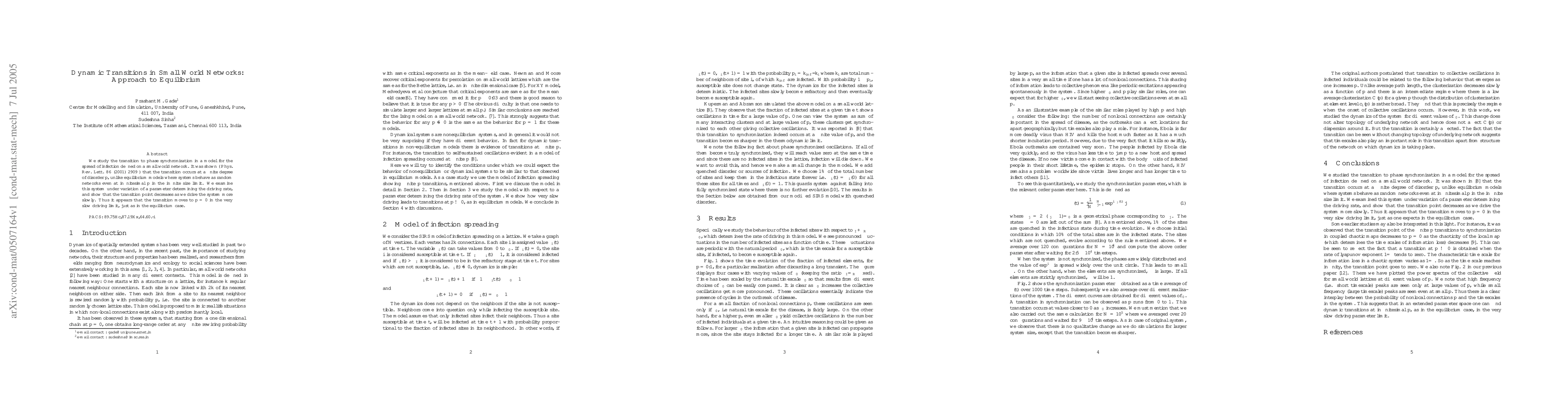 Thumbnail for Dynamic Transitions in Small World Networks: Approach to Equilibrium