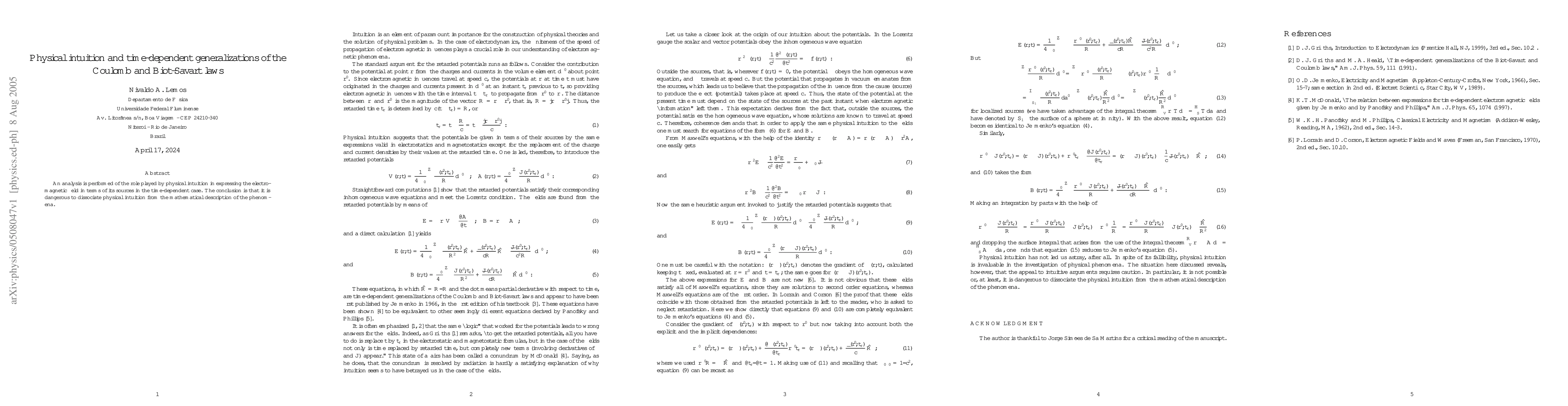 Thumbnail for Physical intuition and time-dependent generalization of the Coulomb and
  Biot-Savart laws
