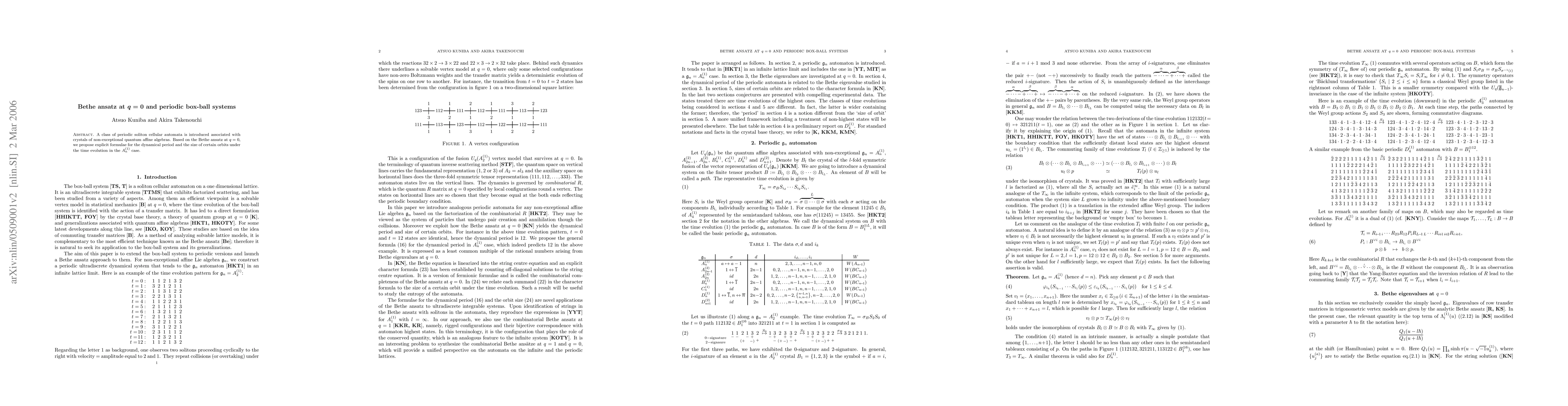 Thumbnail for Bethe ansatz at q=0 and periodic box-ball systems