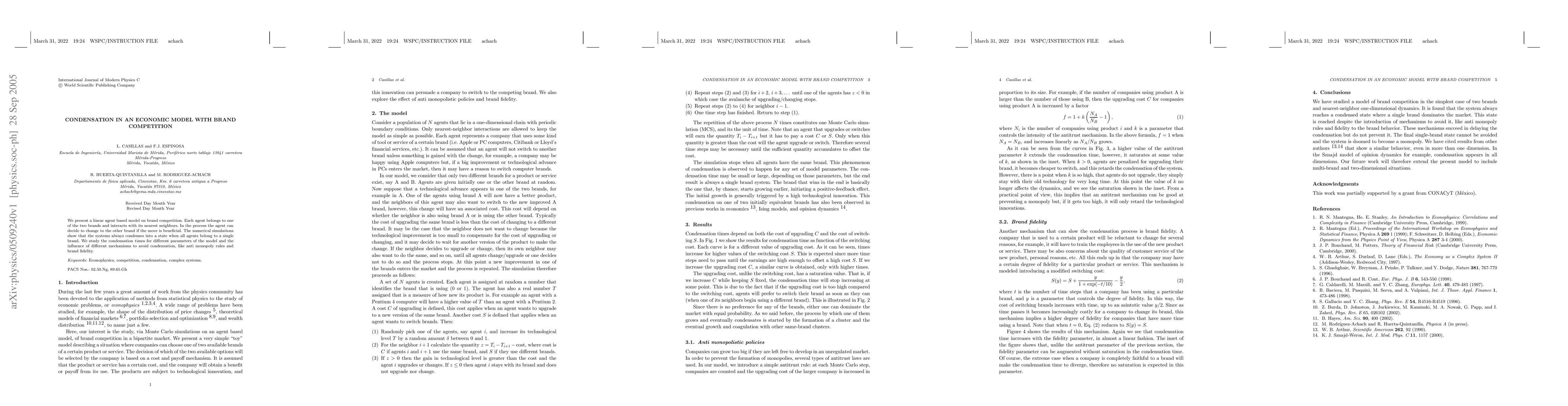 Thumbnail for Condensation in an Economic Model with Brand Competition
