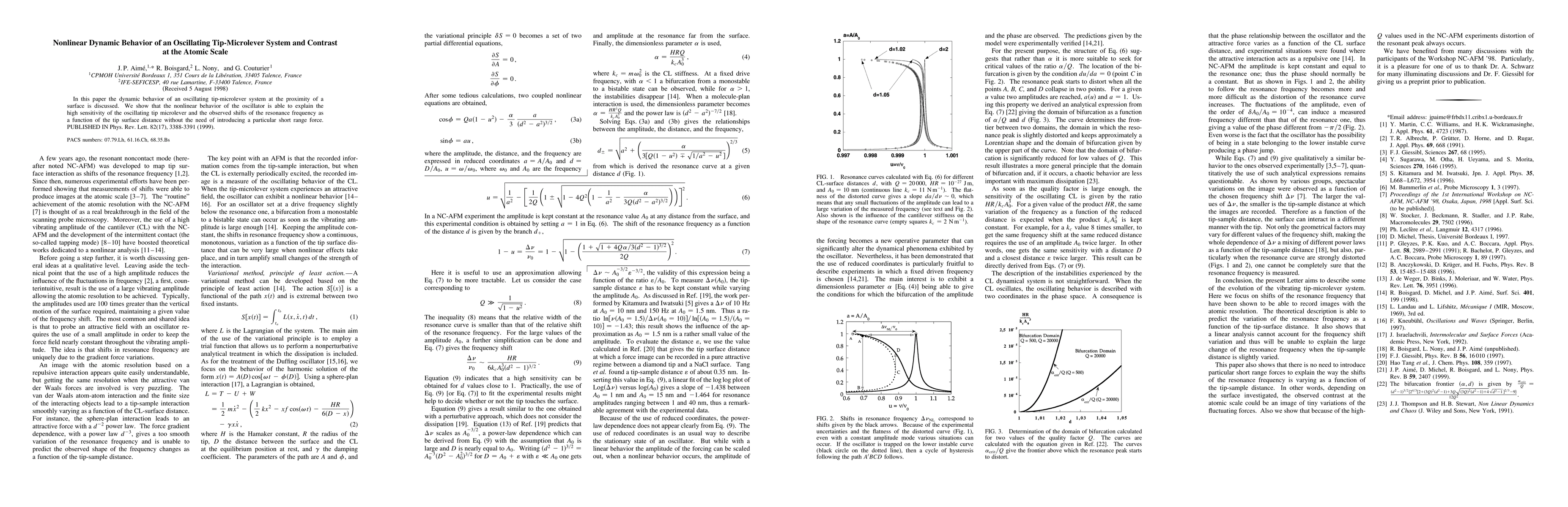 Thumbnail for Nonlinear Dynamic Behavior of an Oscillating Tip-Microlever System and
  Contrast at the Atomic Scale