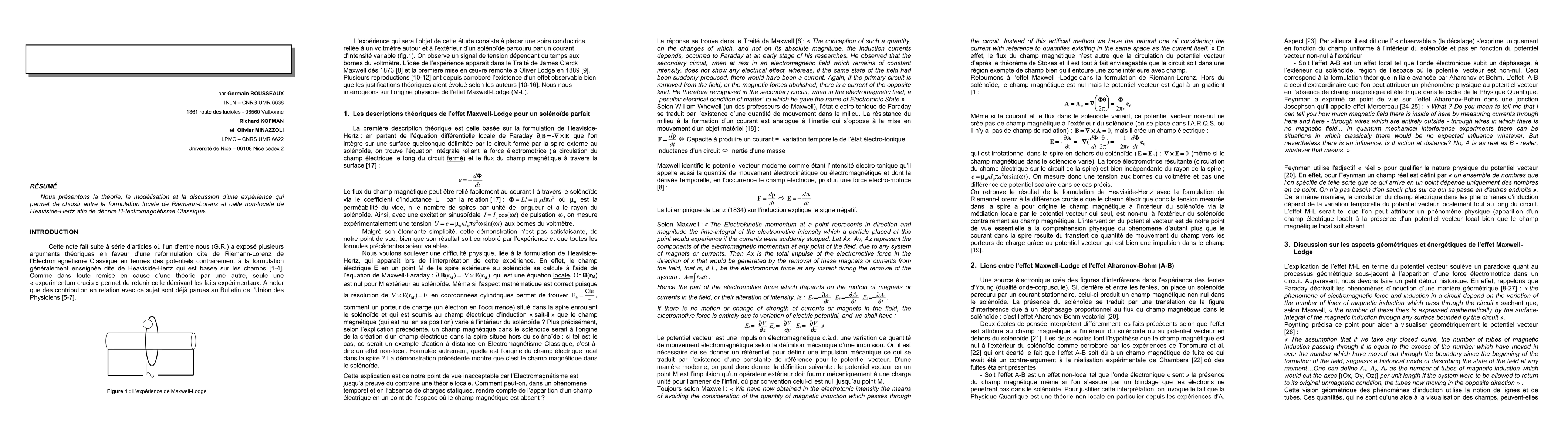 Thumbnail for Sur un effet physique attribuable uniquement au potentiel vecteur en
  électromagnétisme classique