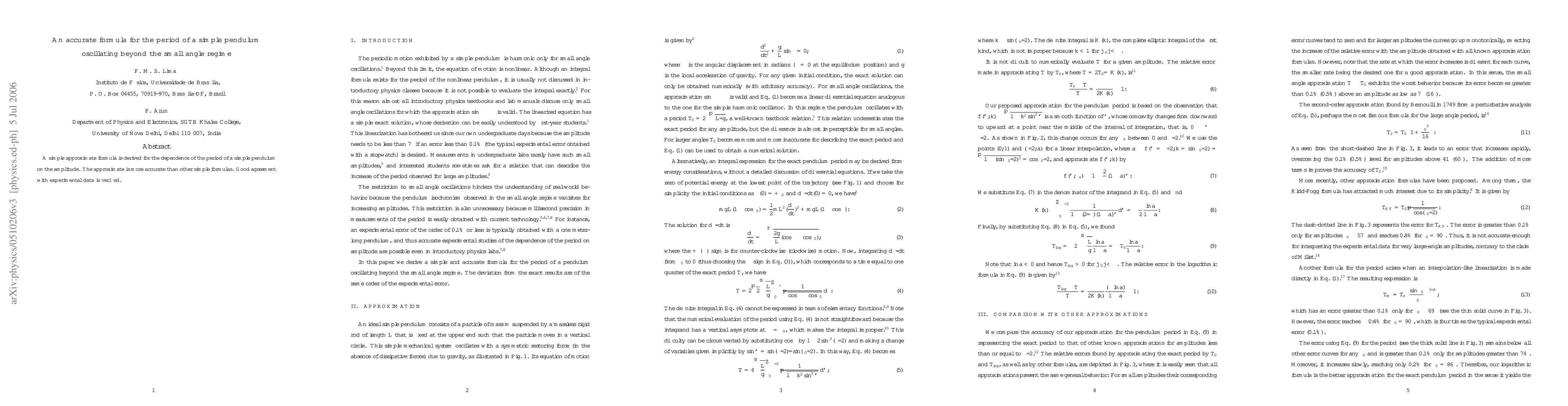 Thumbnail for An accurate formula for the period of a simple pendulum oscillating
  beyond the small-angle regime