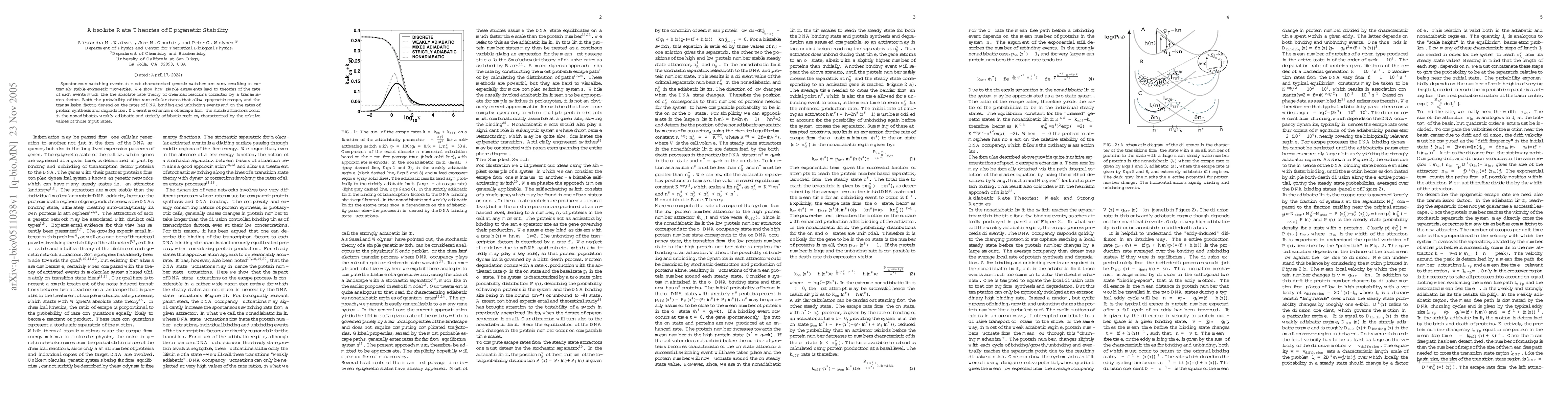 Thumbnail for Absolute Rate Theories of Epigenetic Stability