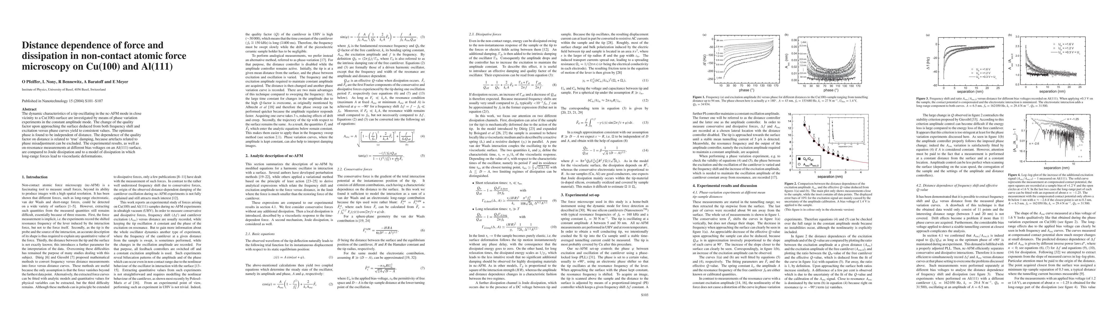 Thumbnail for Distance dependence of force and dissipation in non-contact atomic force
  microscopy on Cu(100) and Al(111)