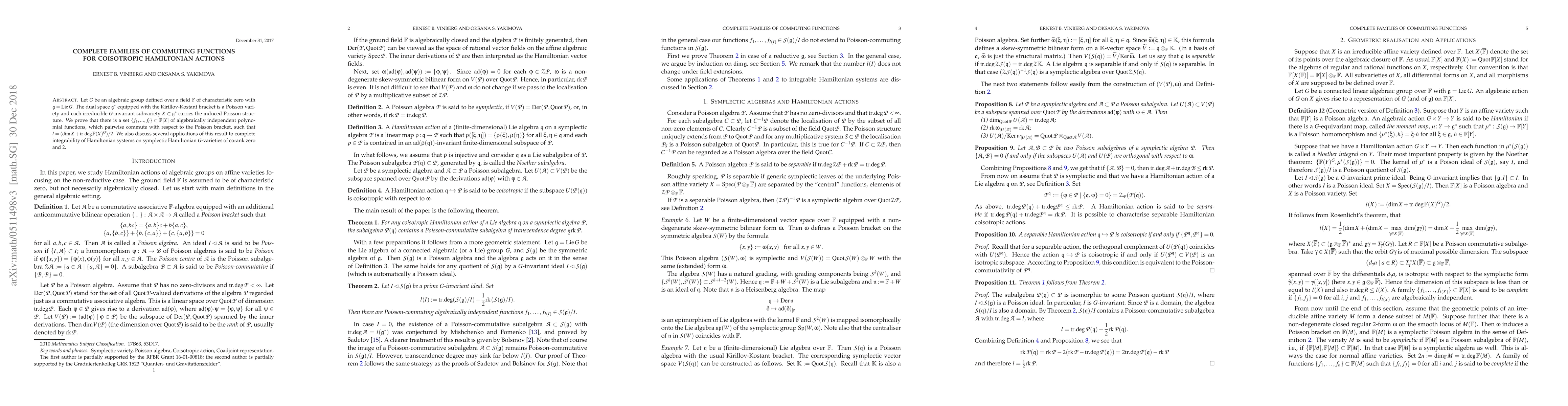 Thumbnail for Complete families of commuting functions for coisotropic Hamiltonian
  actions