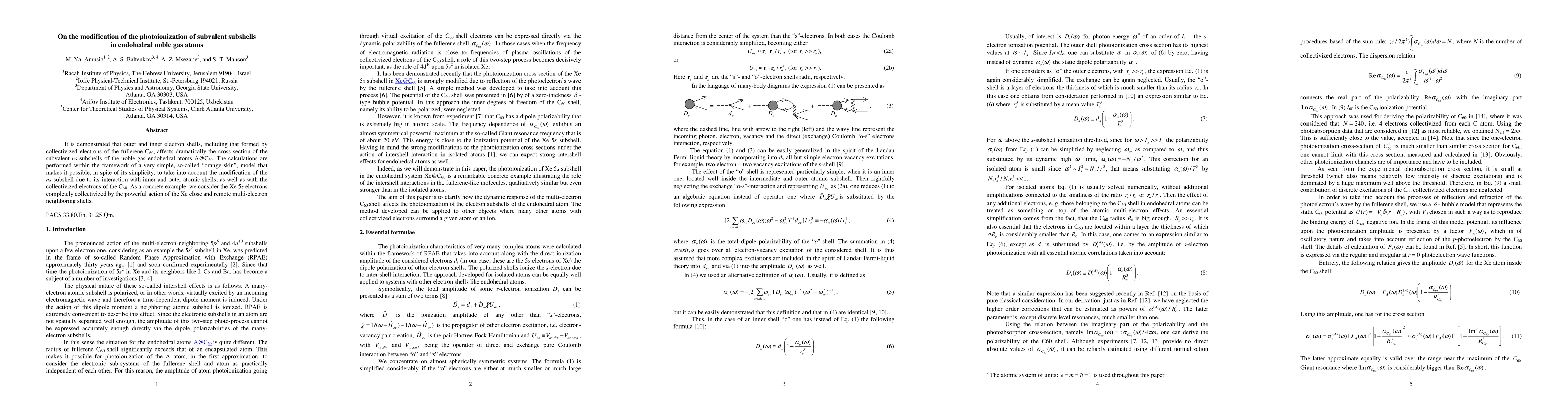 Thumbnail for On the modification of the photoionization of subvalent subshells in
  endohedral noble gas atoms