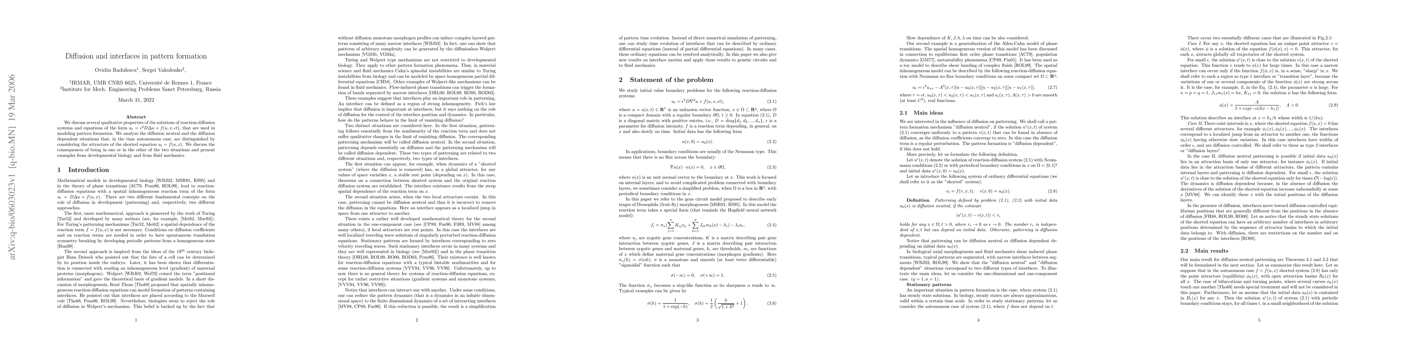 Thumbnail for Diffusion and interfaces in pattern formation