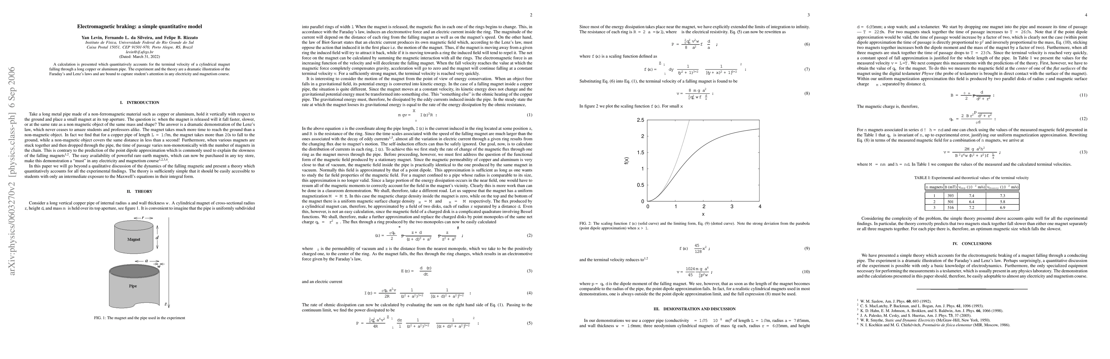 Thumbnail for Electromagnetic braking: a simple quantitative model