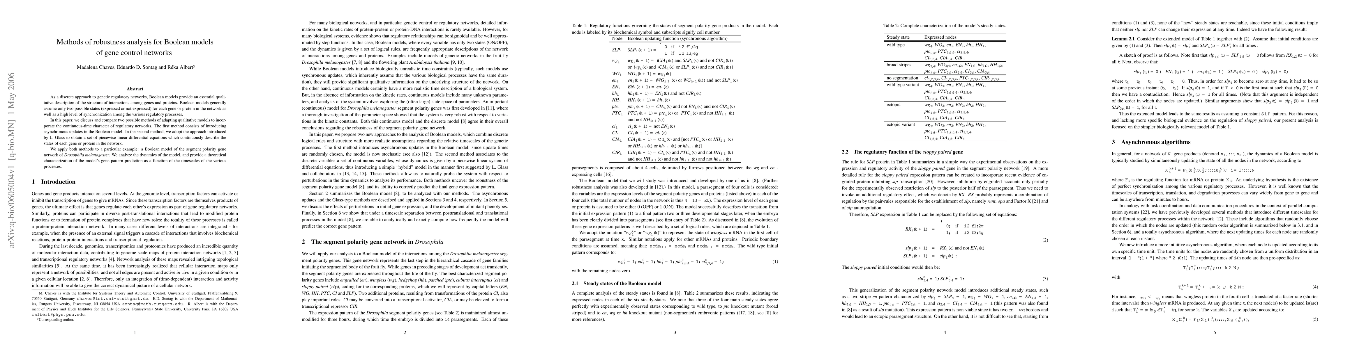 Thumbnail for Methods of robustness analysis for Boolean models of gene control
  networks