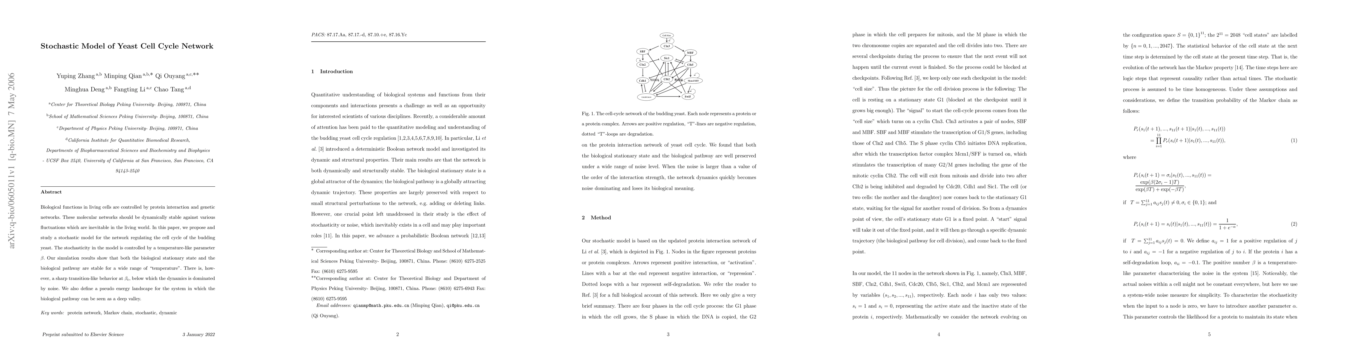 Thumbnail for Stochastic Model of Yeast Cell Cycle Network