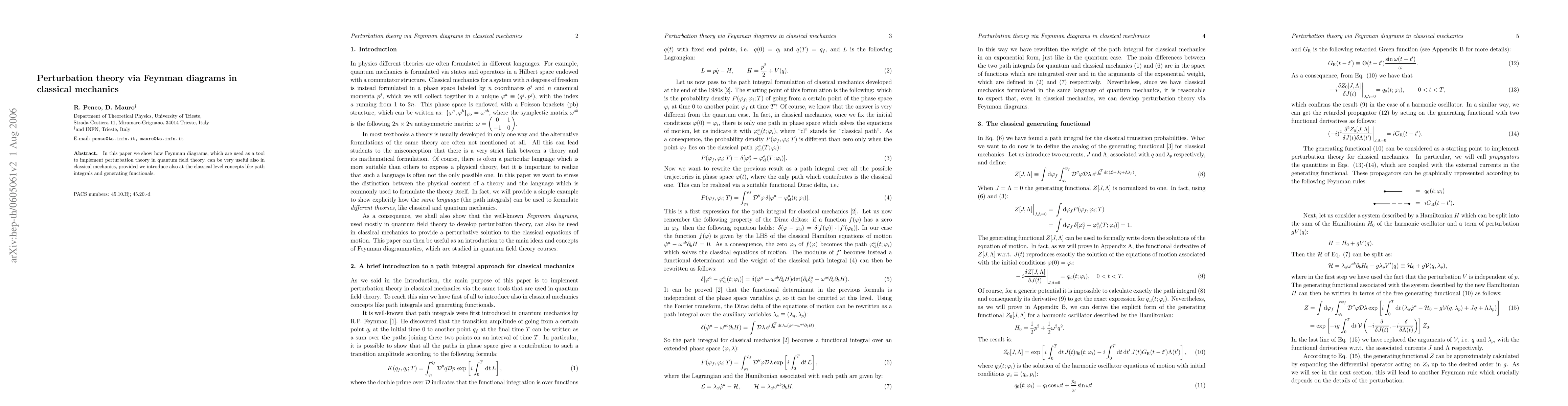 Thumbnail for Perturbation theory via Feynman diagrams in classical mechanics