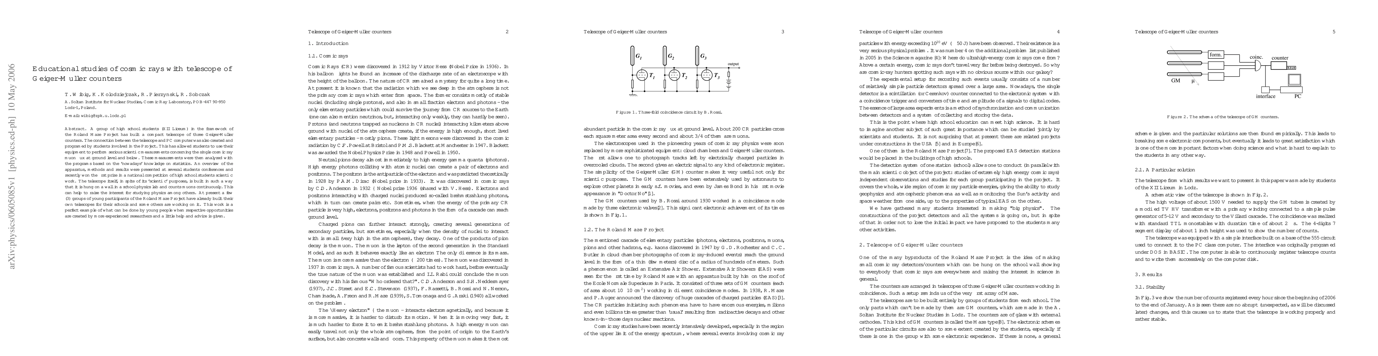 Thumbnail for Educational studies of cosmic rays with telescope of Geiger-Muller
  counters