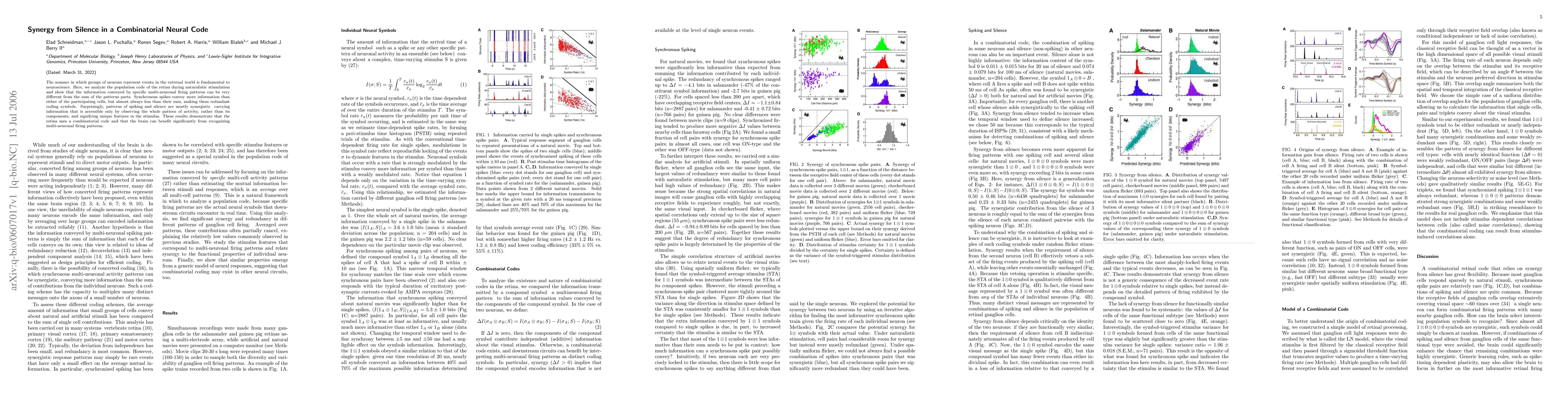 Thumbnail for Synergy from Silence in a Combinatorial Neural Code