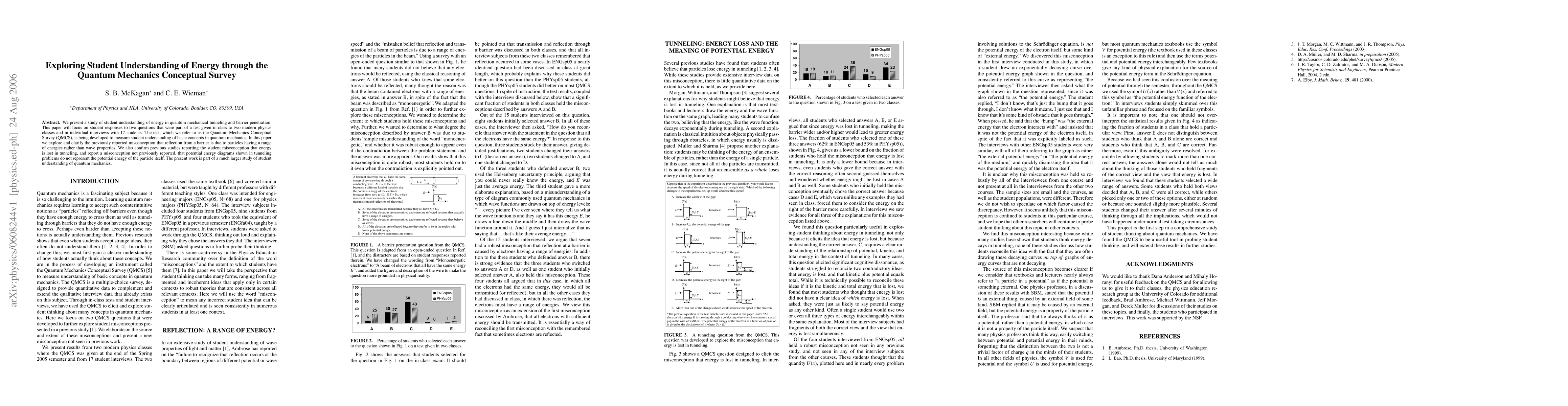 Thumbnail for Exploring Student Understanding of Energy through the Quantum Mechanics
  Conceptual Survey
