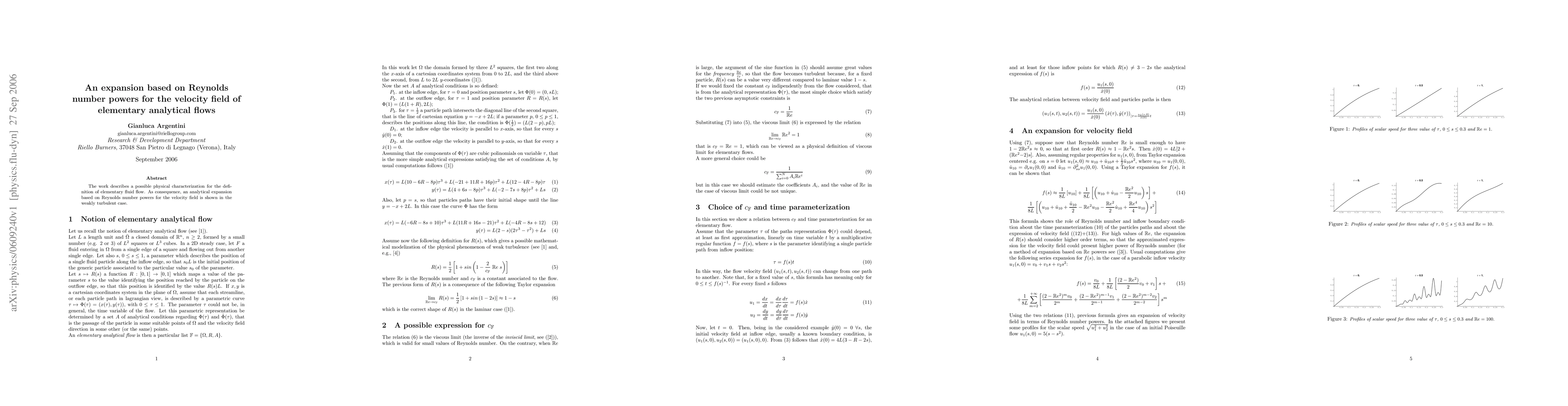 Thumbnail for An expansion based on Reynolds number powers for the velocity field of
  elementary analytical flows