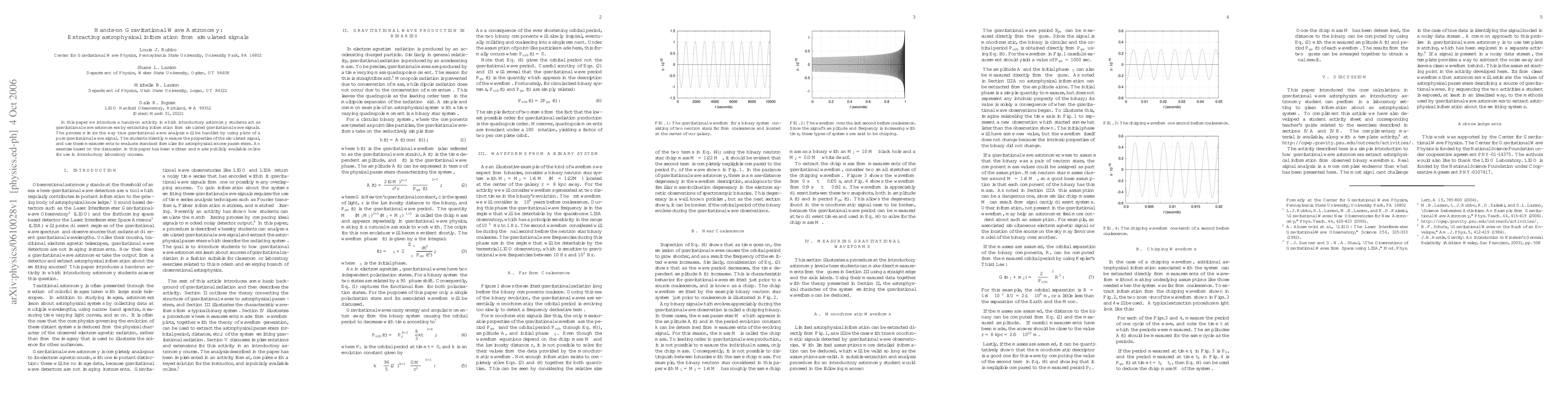 Thumbnail for Hands-on Gravitational Wave Astronomy: Extracting astrophysical
  information from simulated signals
