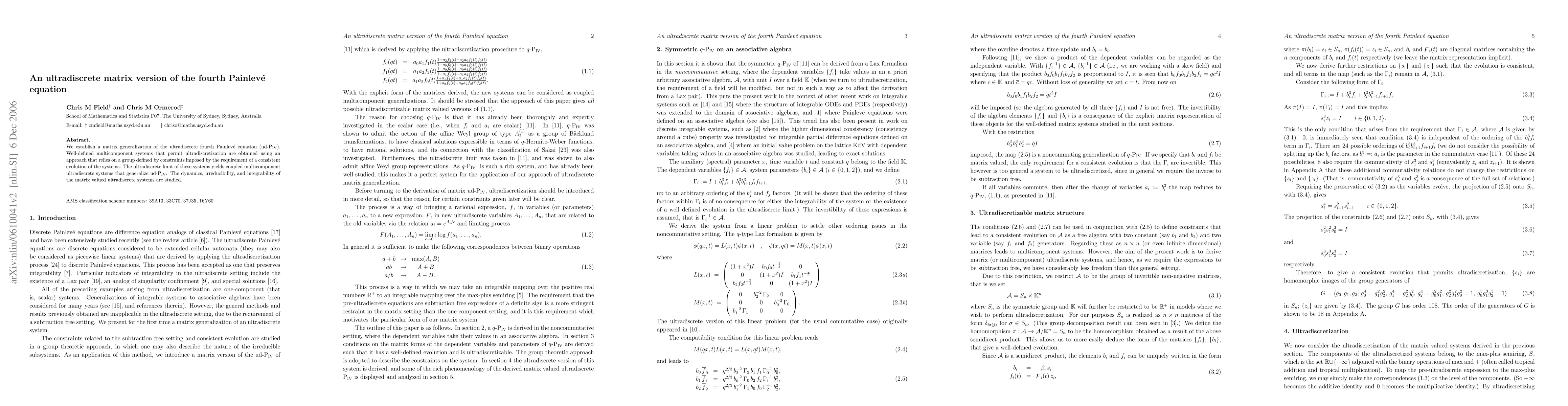 Thumbnail for An ultradiscrete matrix version of the fourth Painleve equation