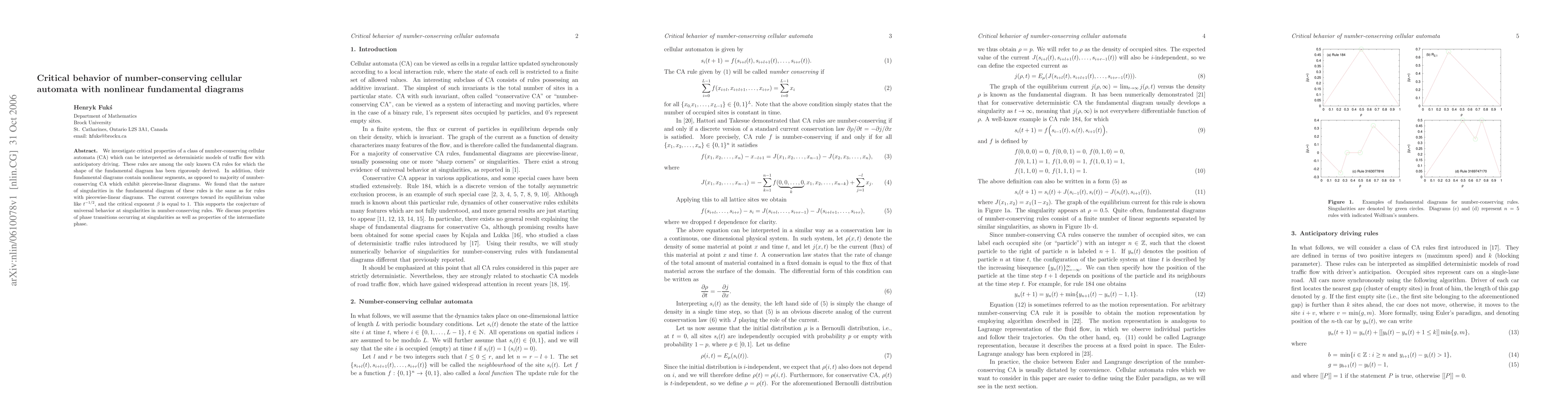 Thumbnail for Critical behavior of number-conserving cellular automata with nonlinear
  fundamental diagrams