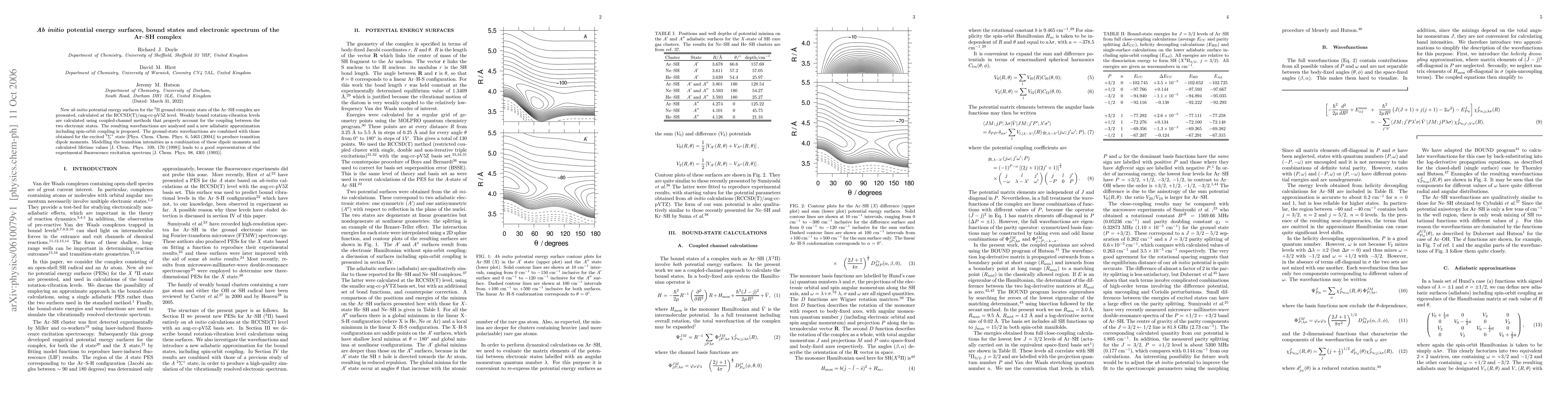 Thumbnail for Ab initio potential energy surfaces, bound states and electronic
  spectrum of the Ar-SH complex
