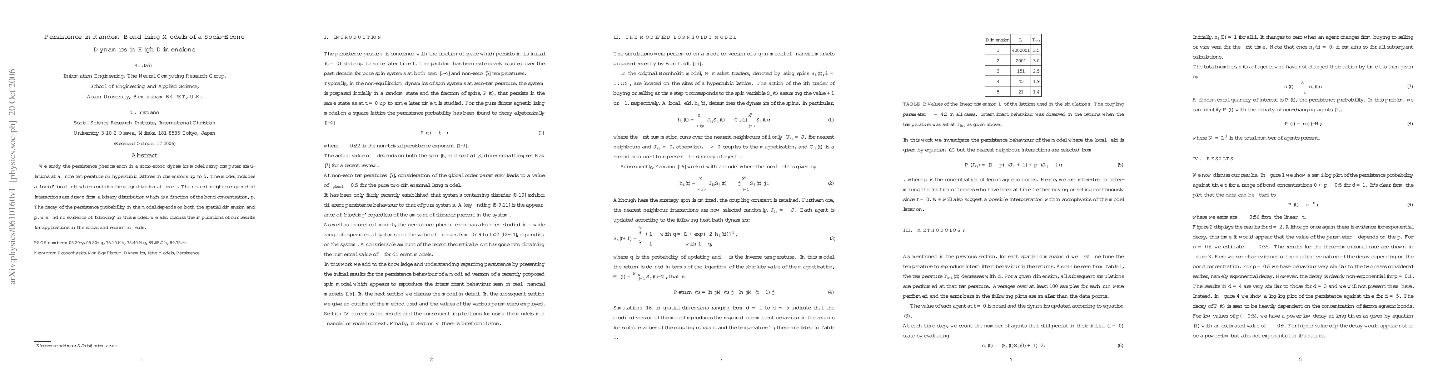 Thumbnail for Persistence in Random Bond Ising Models of a Socio-Econo Dynamics in
  High Dimensions