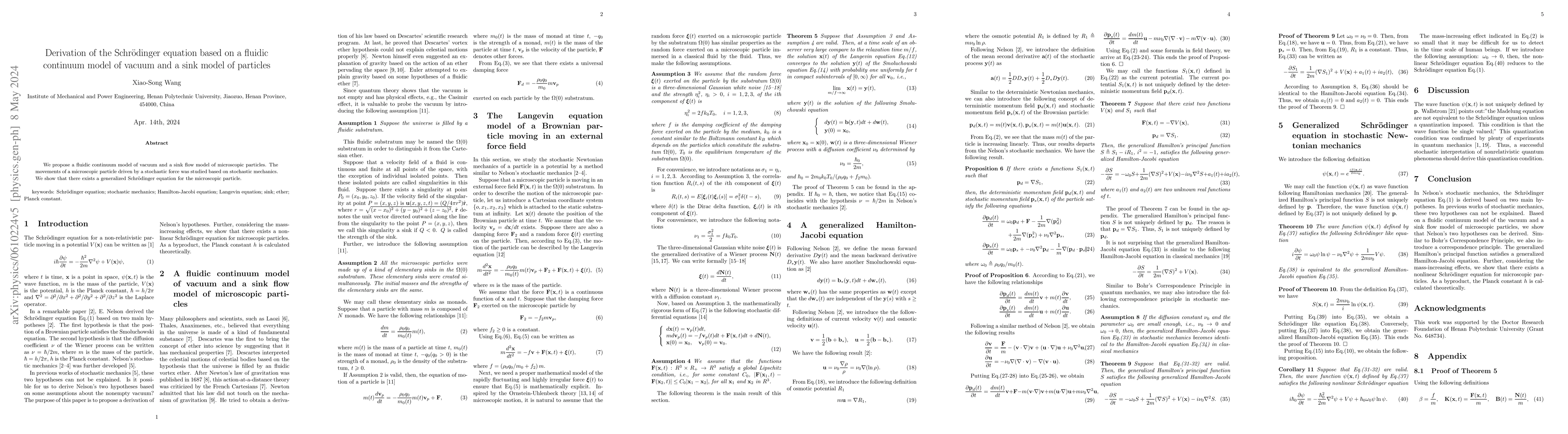 Thumbnail for Derivation of the Schrödinger equation based on a fluidic continuum
  model of vacuum and a sink model of particles