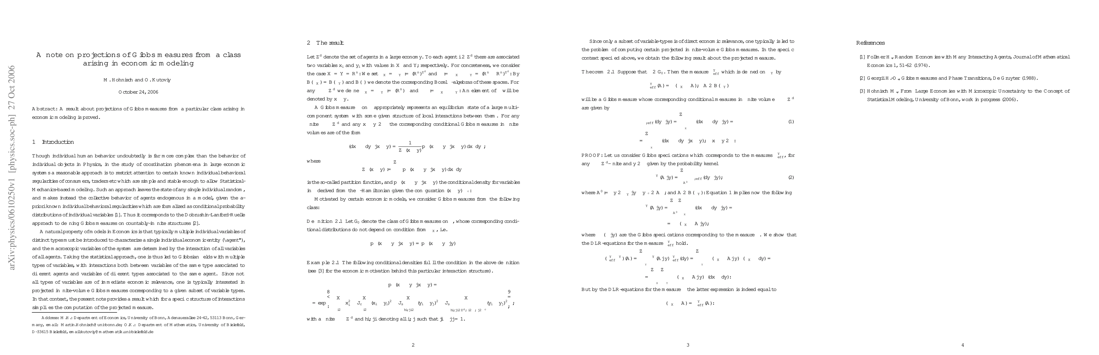 Thumbnail for A note on projections of Gibbs measures from a class arising in economic
  modeling