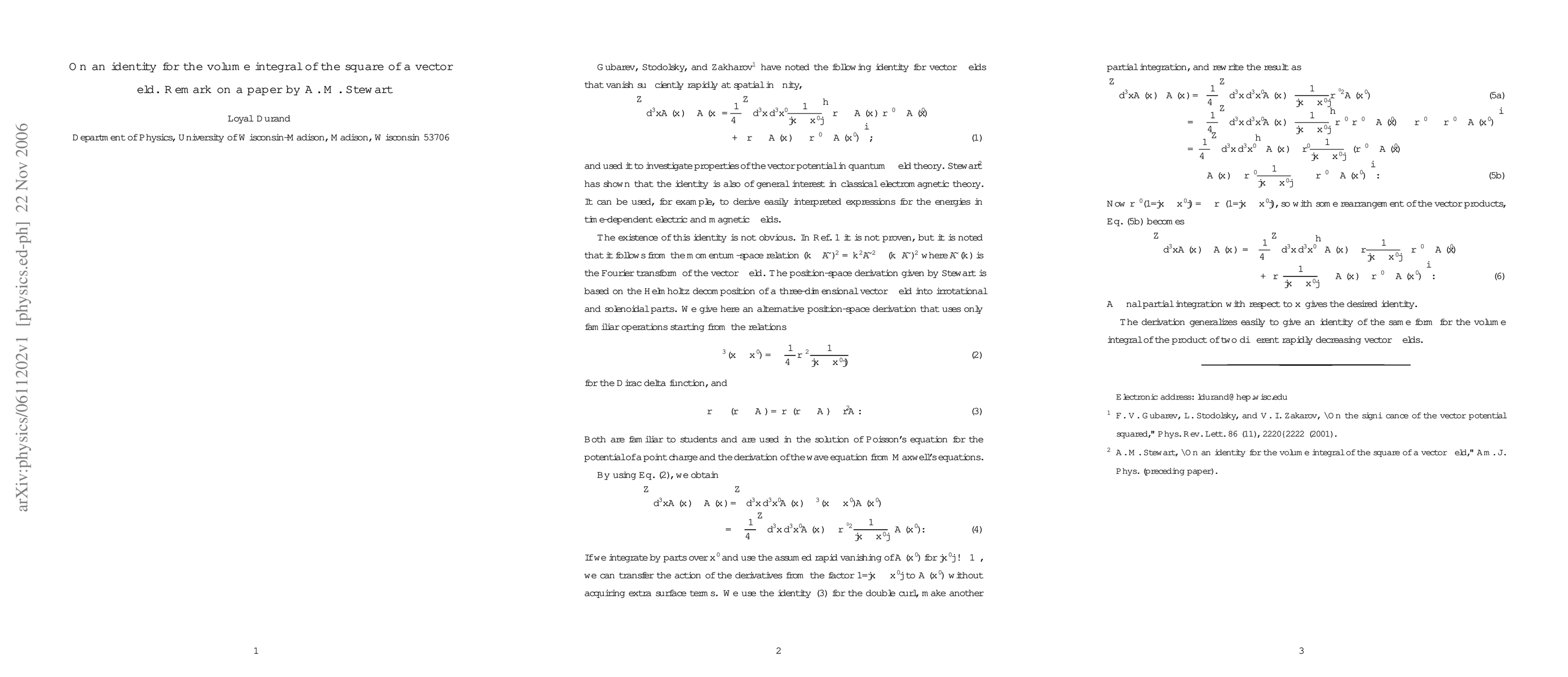 Thumbnail for On an identity for the volume integral of the square of a vector field.
  Remark on a paper by A. M. Stewart