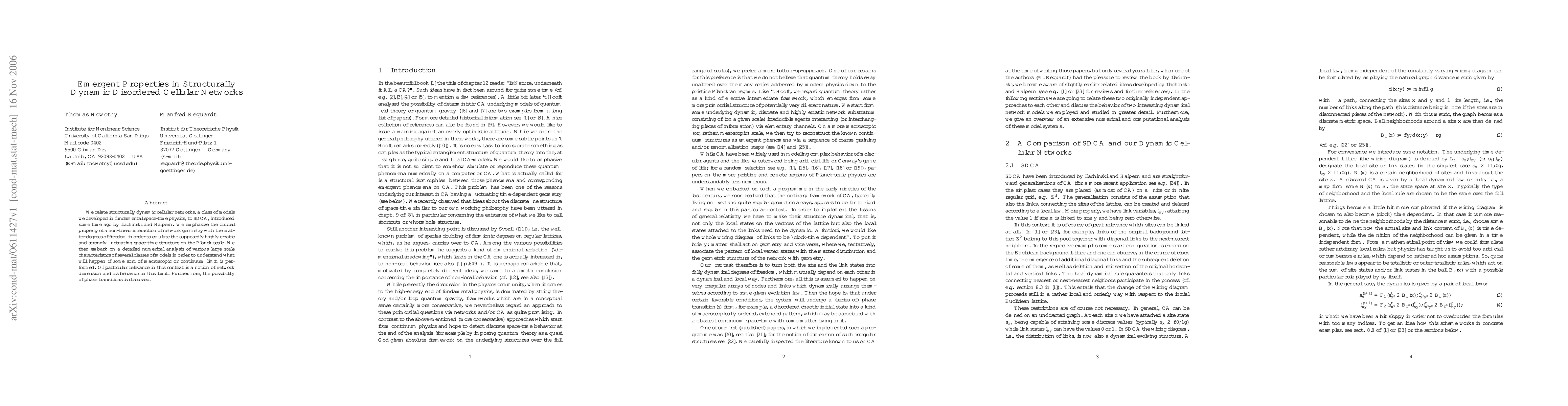 Thumbnail for Emergent Properties in Structurally Dynamic Disordered Cellular Networks