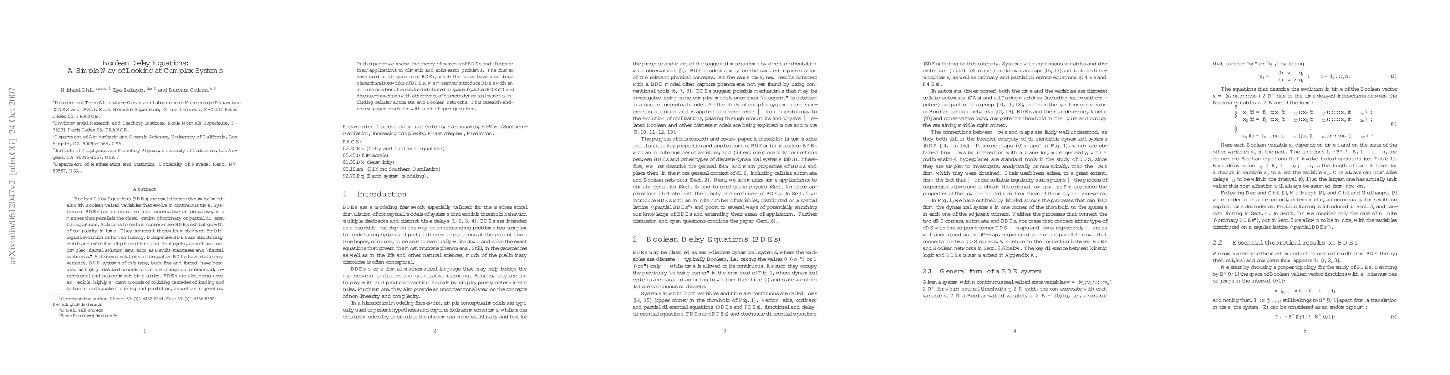 Thumbnail for Boolean Delay Equations: A simple way of looking at complex systems