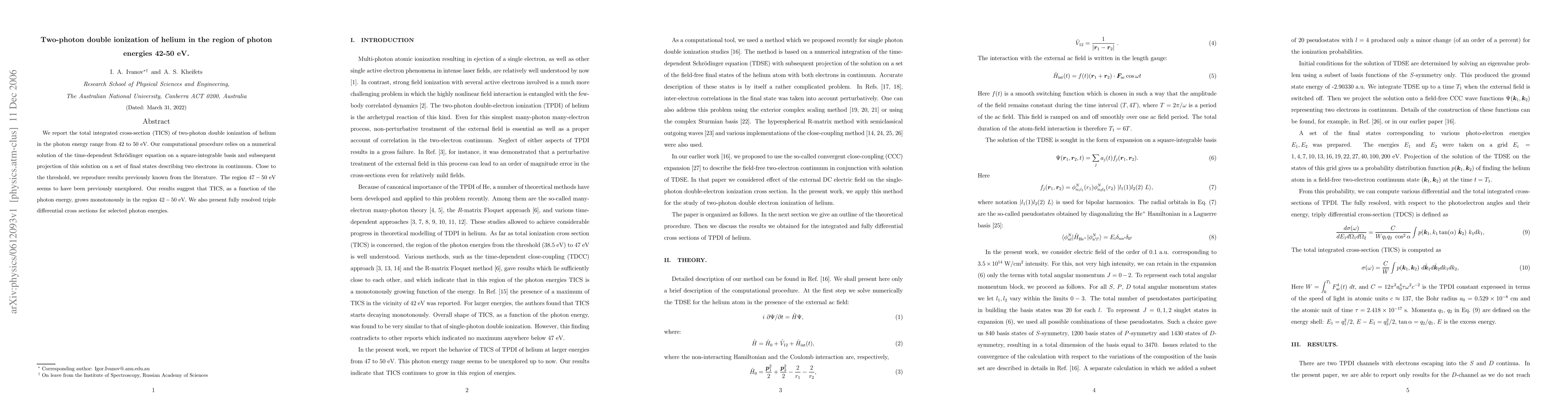 Thumbnail for Two-photon double ionization of helium in the region of photon energies
  42-50 eV