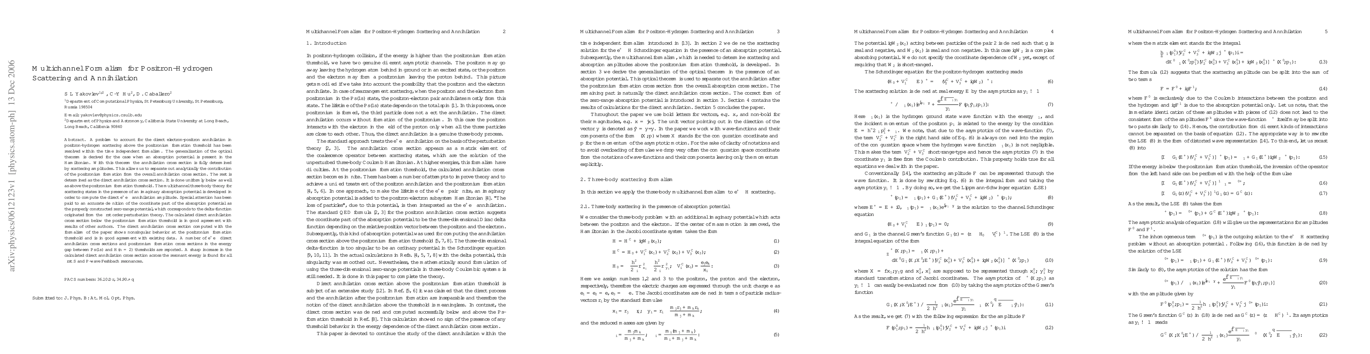 Thumbnail for Multichannel Formalism for Positron-Hydrogen Scattering and Annihilation