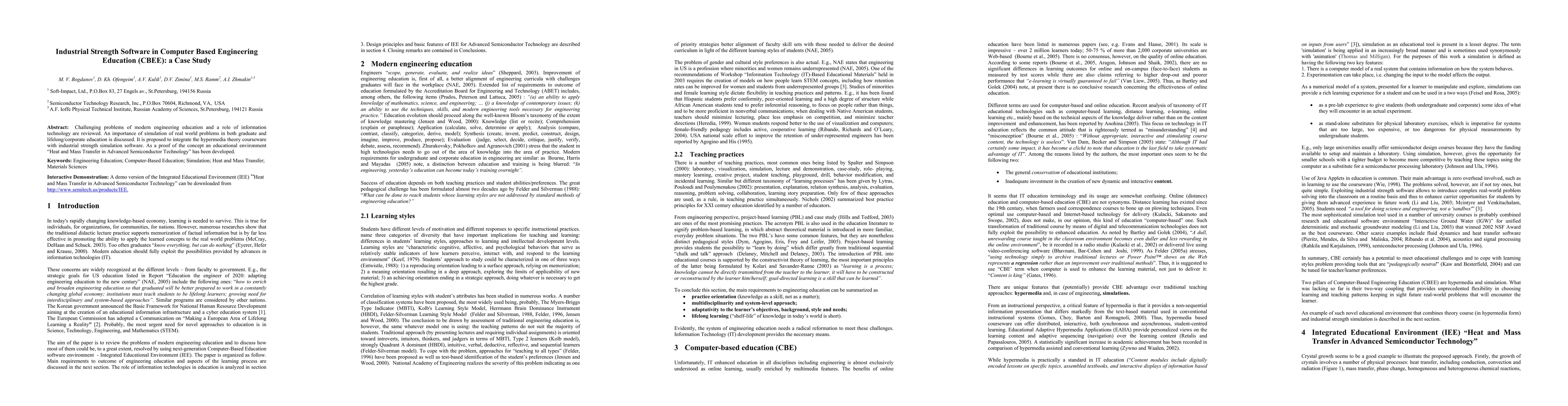 Thumbnail for Industrial Strength Software in Computer Based Engineering Education
  (CBEE): a Case Study