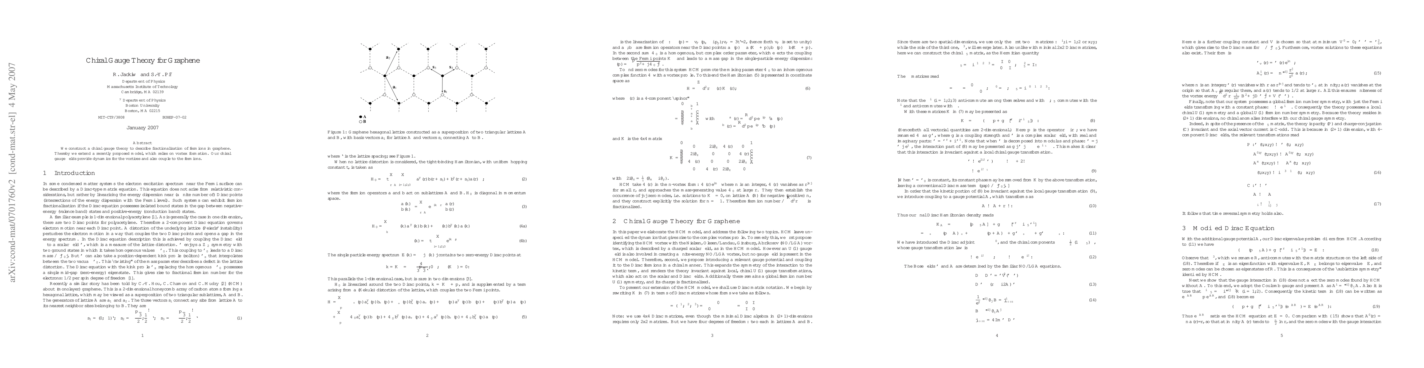 Thumbnail for Chiral Gauge Theory for Graphene